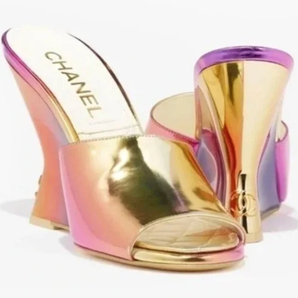 Chanel Mules Laminated Pink, Orange, Yellow